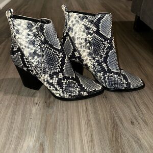 Marc Fisher Snakeskin Ankle Boots - Black and White